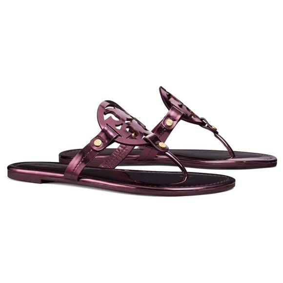 NIB Tory Burch Miller Thong Sandals Metallic Merlot US 7 7.5 8 8.5 9 10 AUTHENTC - Picture 1 of 10